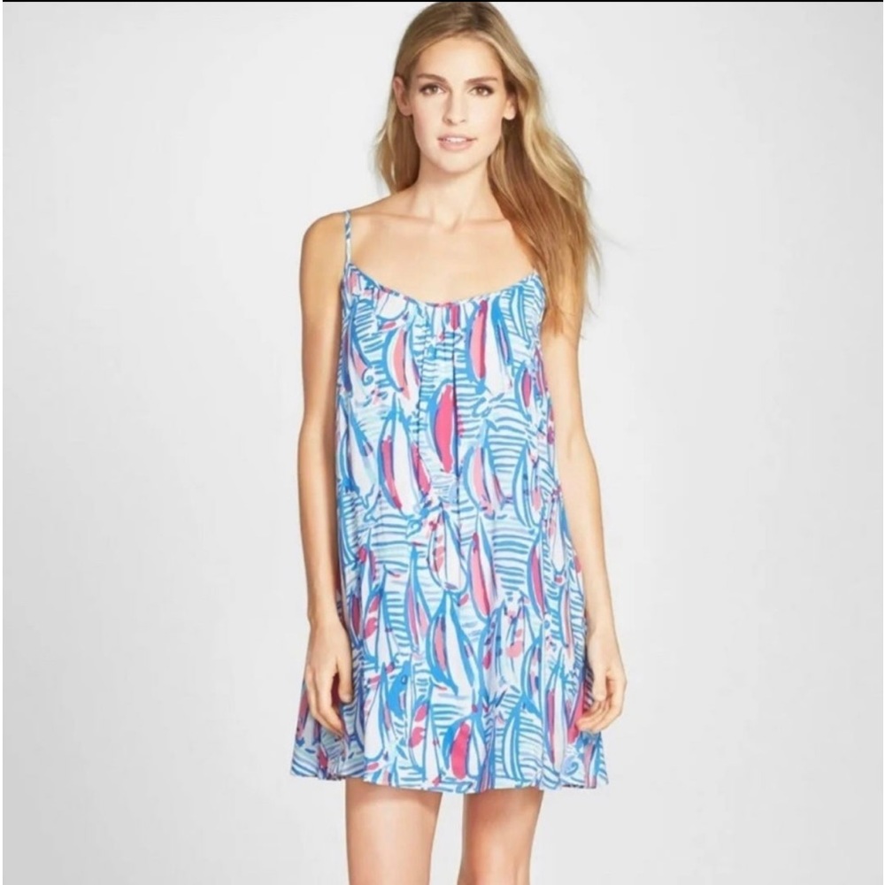 Lilly Pulitzer Daphne Red Right Return Sailboat Nautical Swing Dress Size M